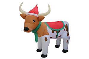 7‑Foot Santa‑Hat Longhorn Cow Inflatable – Holiday Outdoor Decoration