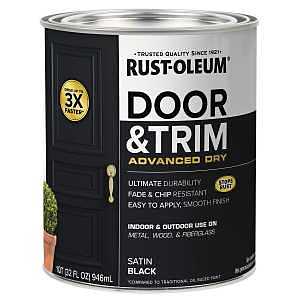 Rust-Oleum 369383 Door and Trim Paint, Water, Satin, Black, 1 qt, 40 to 65 sq-ft/qt Coverage Area
