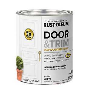 Rust-Oleum 369384 Door and Trim Paint, Water, Satin, White, 1 qt, 40 to 65 sq-ft/qt Coverage Area