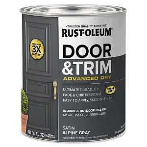 Rust-Oleum 369387 Door and Trim Paint, Water, Satin, Alpine Gray, 1 qt, 40 to 65 sq-ft/qt Coverage Area