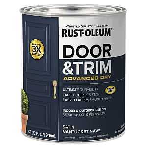Rust-Oleum 369386 Door and Trim Paint, Water, Satin, Nantucket Navy, 1 qt, 40 to 65 sq-ft/qt Coverage Area