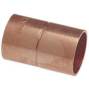 Nibco U600RS Series W00705C Pipe Coupling with Rolled Tube Stop, 3/8 in, Sweat, Copper, 779 psi Pressure
