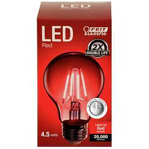 Feit Electric A19/TR/LED Filament LED Bulb, General-Purpose, A19 Lamp, E26 Medium Lamp Base, Dimmable, Clear, Red