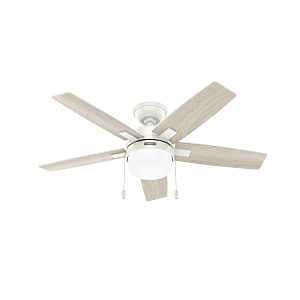 Hunter Anisten Series 52488 Ceiling Fan, 5-Blade, White Housing, Fresh White/Light Oak Blade, 44 in Sweep, MDF Blade