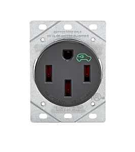 Leviton 1450R Duplex Outlet, 3-Pole, 50 A, 125/250 VAC, Side Wiring, NEMA: NEMA 14-50R, Black