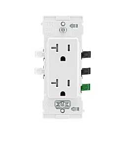 Leviton Lever Edge E5825-W Duplex Outlet, 2-Pole, 20 A, 125 V, NEMA: NEMA 5-20R, White
