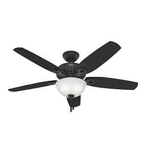 Hunter Builder Deluxe Series 52386 Ceiling Fan, 5-Blade, Black Housing, Black Blade, 52 in Sweep, MDF Blade, 3-Speed