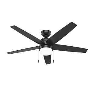 Hunter Bardot Series 52491 Ceiling Fan, 5-Blade, Grayed Walnut/Matte Black Blade, 52 in Sweep, MDF Blade, 3-Speed