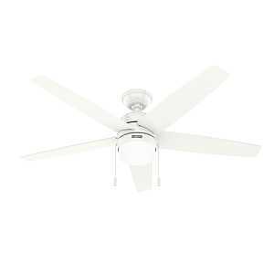 Hunter Bardot Series 52493 Ceiling Fan, 5-Blade, Fresh White/Light Oak Blade, 52 in Sweep, MDF Blade, 3-Speed