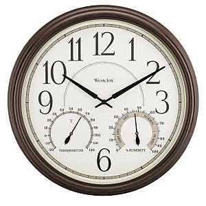 Westclox 32247 Clock, 20 in Dia, Round, Bronze Frame, Plastic Clock Face, Analog, Glass Lens
