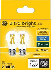 GE Ultra Bright A-1038345-01 LED Light Bulb, A15 Lamp, 100 W Equivalent, E26 Medium Lamp Base, Dimmable, Clear