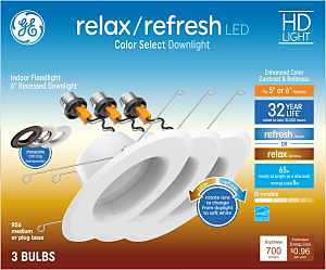 Relax/Refresh LED Recessed Downlights, Switchable Daylight/Soft White, Dimmable, 700 Lumen, 5 or 6 In. Round, 3-Pk.