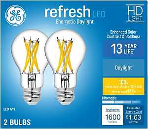GE Relax Series 93124165 LED Bulb, Decorative, ST19 Lamp, 60 W Equivalent, E26 Medium Lamp Base, Dimmable, Soft White