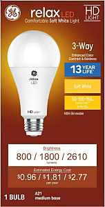 GE Relax Series 93129885 LED Bulb, General-Purpose, A21 Lamp, 150 W Equivalent, E26 Medium Lamp Base, Soft White