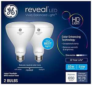 GE 7W Dimmable BR30 LED Light Bulb – Soft White 2950K, 650 Lumens, 25,000‑Hour Life