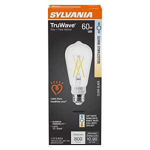 Sylvania TruWave 42272 LED Bulb, 5CCT Selectable, ST19 Lamp, 60 W Equivalent, E26 Medium Lamp Base, Dimmable, Clear