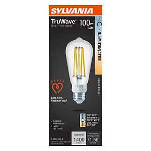 Sylvania TruWave 42270 LED Bulb, 5CCT Selectable, ST19 Lamp, 100 W Equivalent, E26 Medium Lamp Base, Dimmable, Clear