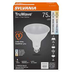Sylvania TruWave 42286 LED Bulb, 5CCT Selectable, PAR38 Lamp, 75 W Equivalent, E26 Medium Lamp Base, Dimmable
