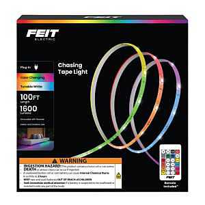 Feit Electric TAPE1200/CHASE Color Chasing and Tunable Tape Light, 100/240 V, 24 W, LED Lamp, RGB/Tunable White