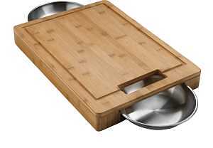 70012 Pro Cutting Board Set With Stainless Steel Bowls And Bamboo Surface