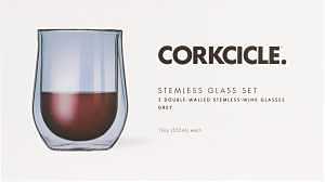 Corkcicle Stemless Double‑Wall Glass Set – Gray, Dishwasher Safe
