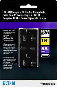 Black 5A USB‑C Power Connector with 20A Receptacle