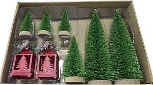 Santas Forest Battle Brush Green Tree Lantern – Holiday Décor Accent