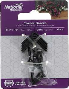 National Hardware 3/4" x 1/2" Powder‑Coated Steel Corner Brace – Heavy‑Duty Black