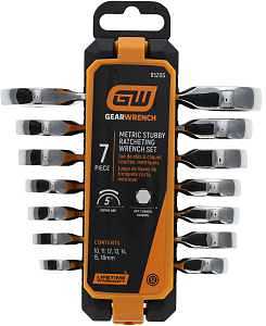 GearWrench 9520G 7‑Piece Stubby Ratcheting Wrench Set – Metric Chrome Molybdenum Steel