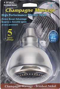 Whedon FP582C Water‑Saving Showerhead – 2 GPM, Brushed Nickel Finish, 5 Spray Settings, 1/2‑in Connection