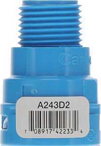 Blue Polycarbonate Carlon ENT Adapter 1/2 in MPT × NPT – Dual‑Piece, 200 lb Pull‑Out Strength
