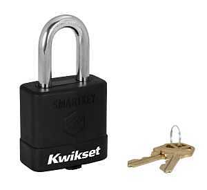 Kwikset 90260-043 Silver Laminated Padlock with Weather Cover & SmartKey Technology