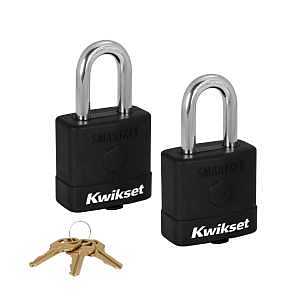 Kwikset SmartKey Laminated Padlock – Weather‑Resistant Silver Steel with Boron Carbide Shackle