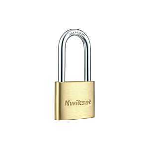 Kwikset Heavy‑Duty Brass Padlock with Steel Shackle – Keyed Different, Satin Finish