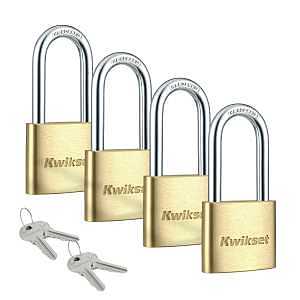 Kwikset Brass Padlock with Hardened Steel Shackle – Keyed Alike, 4 Keys Included