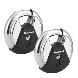 Kwikset Discus Boron Carbide Padlock – Keyed Alike, Heavy‑Duty Stainless Steel, 3‑Key Pack