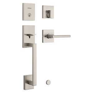 Kwikset SmartKey Satin Nickel Entry Door Handleset with Halifax Lever – Enhanced Security & Style